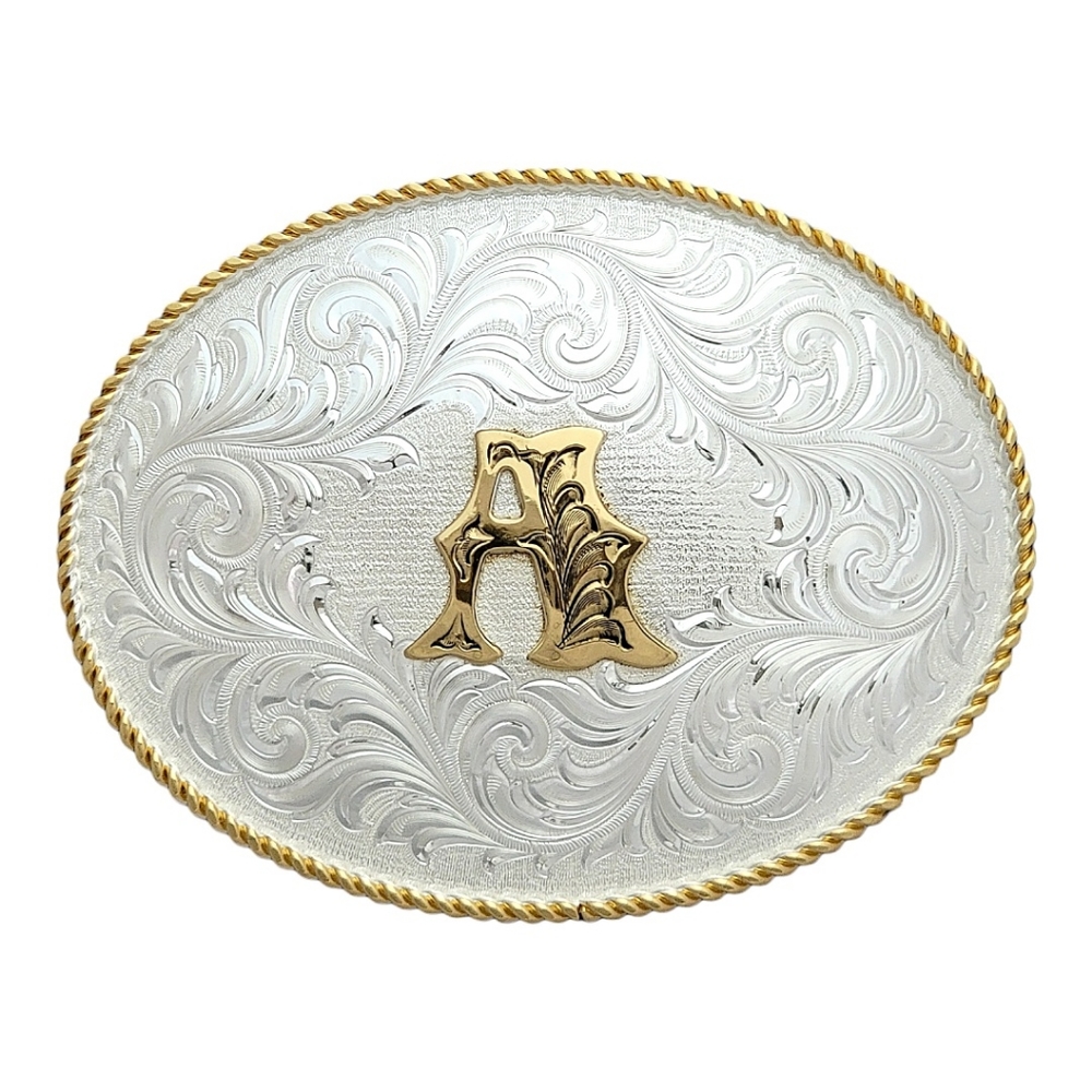 Montana Silversmiths Classic Oval Western Two-Tone Initial "A" Belt Buckle